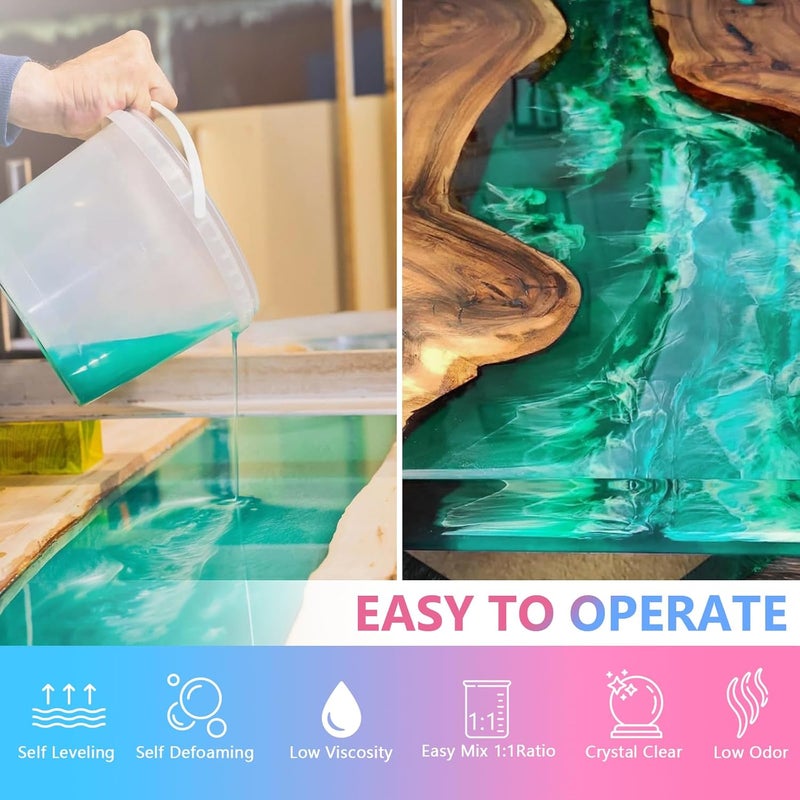 KISREL Epoxy Resin 1Gallon - Crystal Clear Epoxy Resin Kit - No Yellowing No Bubble Art Resin Casting Resin for Art Crafts, Jewelry Making, Wood & Resin Molds(1/2 Gallon x 2) - Image 3